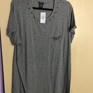 Grey Roll Cuff Tee